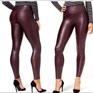 SPANX Faux Leather Leggings Wine Color Size Large
